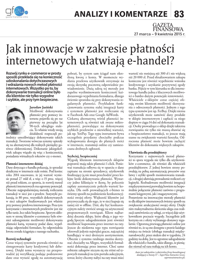 Innowacyjne metody płatności internetowych ułatwiają e-handel - Jarosław Jasiński